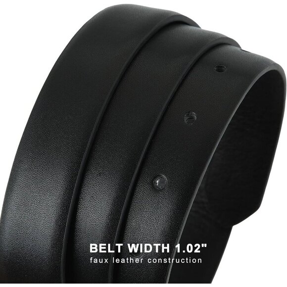 Women\'s Black Faux Leather Waist Belt With Gold Silver Buckle Casual Jeans Pants main image 3